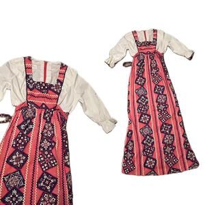 Vintage 1970s Faux Patchwork Long Maxi Tie Dress / Women’s Small *